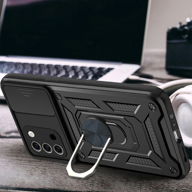 Alogy Etui na telefon z osłoną aparatu Camshield Stand Ring do Samsung Galaxy A03s 166mm czarne