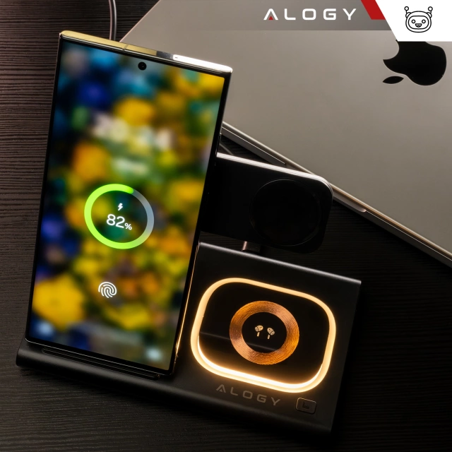 Ładowarka Indukcyjna bezprzewodowa 3w1 Alogy Qi do Samsung stacja ładowania stojak czarna