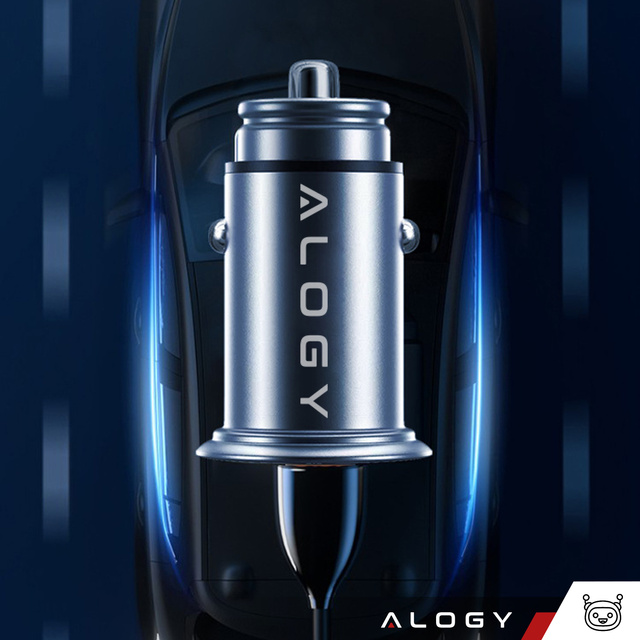 Alogy Car Ładowarka samochodowa USB QC 3.0 18W + USB C PD 30W szybka mocna do telefonu czarna