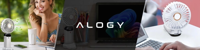 Wentylator Wiatrak Ręczny Bezprzewodowy, Przenośny i Biurkowy, z Uchwytem na Telefon, Ładowanie USB-C, Bateria 18650, Alogy CoolBreeze™ – Biały