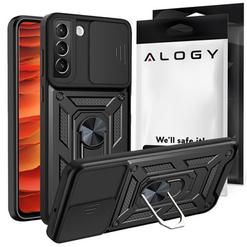 Alogy Etui na telefon obudowa z osłoną aparatu Camshield Stand Ring do Samsung Galaxy S22 Plus Czarne