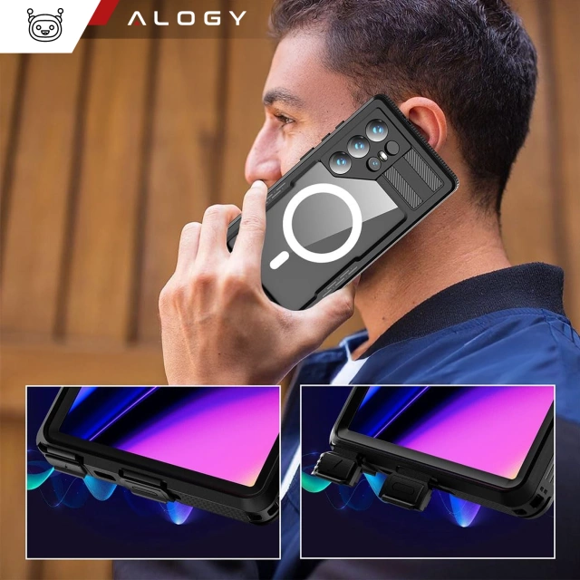 Etui Wodoodporne Alogy HydroArmor™ IP68 Case z przezroczystym tyłem Pancerna obudowa 360 do MagSafe do Apple iPhone 16 Pro Max