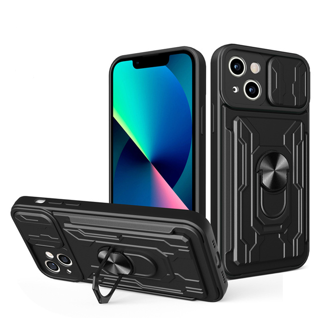 Alogy Etui pancerne Camshield Stand Ring Wallet z osłonką na aparat i miejscem na karty do Apple iPhone 14 Plus czarne