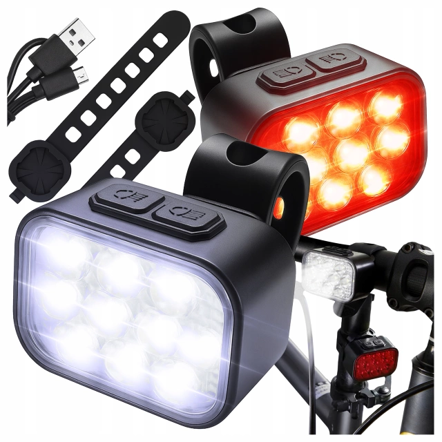 Lampka rowerowa LED Alogy DuoRide™ Lights Latarka na rower wodoodporne światło światełko na przód i tył przednia tylna 2 sztuki 10 LED