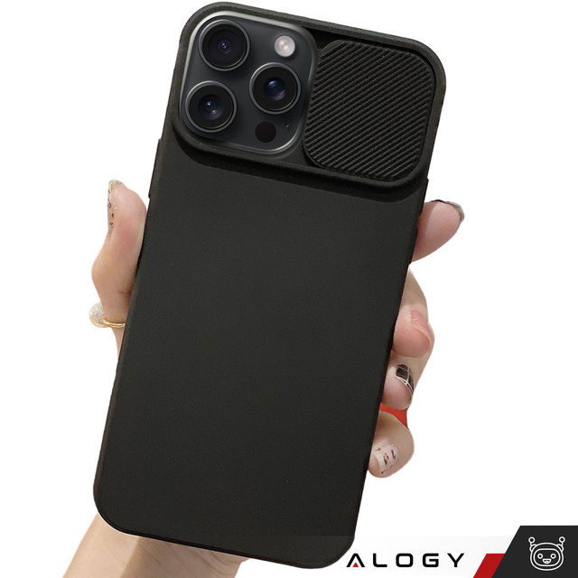 Alogy Camshield Soft Matt Etui ochronne do Apple iPhone 15 Pro Max obudowa z osłoną na obiektyw aparat Slide Czarne