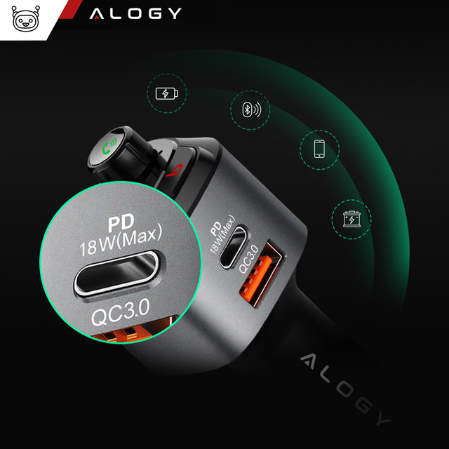 Alogy Transmiter samochodowy Bluetooth odtwarzacz MP3 nadajnik FM