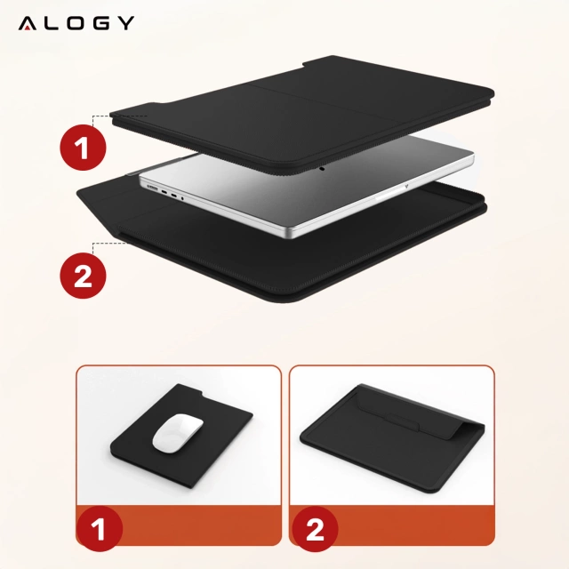 Torba na laptopa Alogy FlexCase Pro wielofunkcyjna rozkładana z podstawką i podkładką na myszkę do Macbooka 13/  14" Czarna