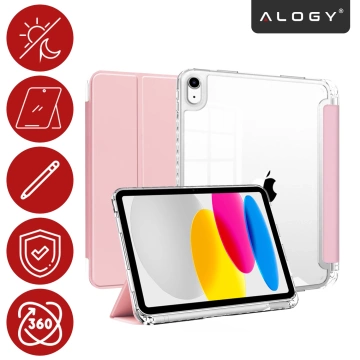Etui do Apple iPad 11gen. 11" 2025 / 10gen. 10.9" 2022 Ochronne Hybrydowe z Miejscem na Rysik, Składana Okładka, Funkcja Podstawki, Alogy HybridBook™ Case  – Różowe