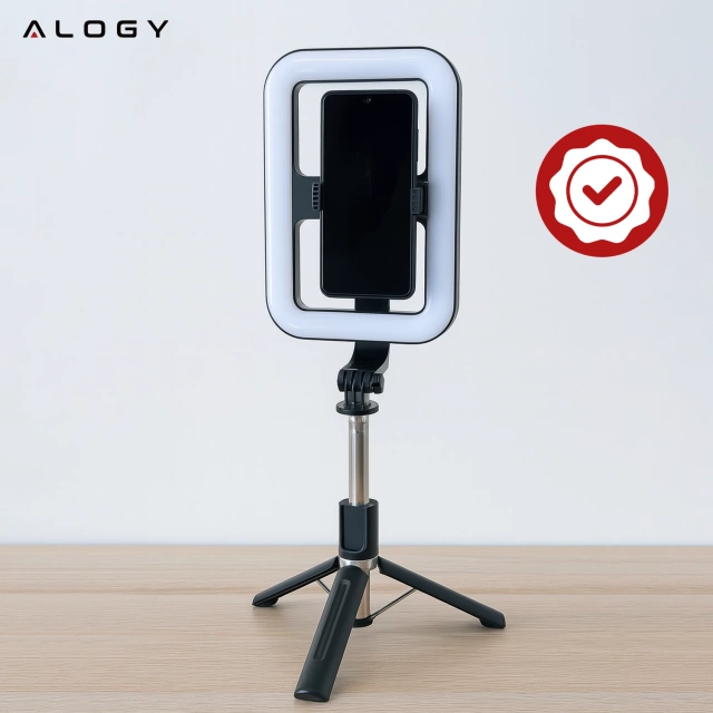 Kijek Selfie Stick Alogy GlowStick™ Pro Tripod Selfie z pilotem i lampą LED do zdjęć makijażu nagrywania filmików długi 132cm Czarny