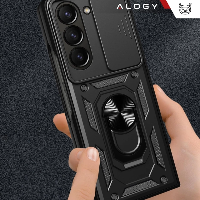 Etui do Samsung Galaxy Z Fold 6 pancerne Slide Case Stand Ring obudowa ochrona aparatu Camshield Alogy czarne