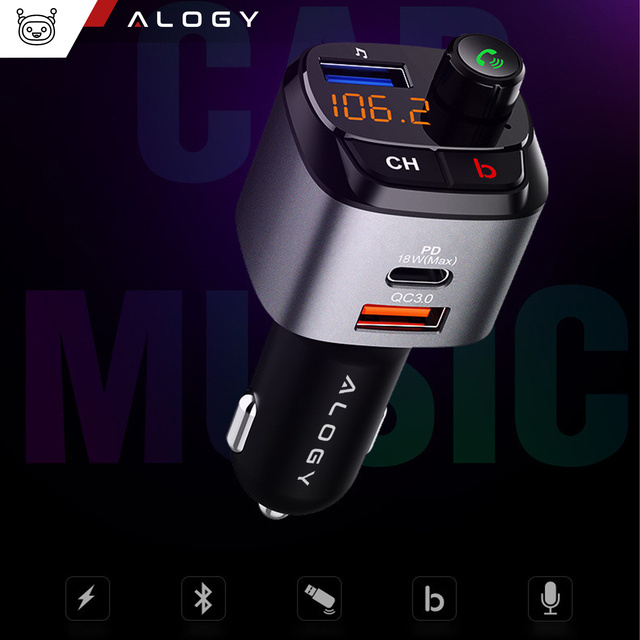 Alogy Transmiter samochodowy Bluetooth odtwarzacz MP3 nadajnik FM