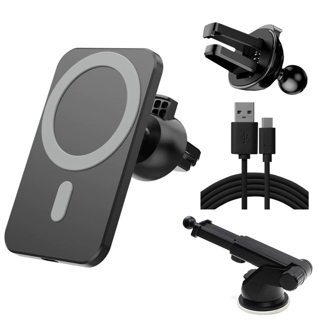 Alogy Uchwyt magnetyczny do auta z ładowarką Qi MagSafe na kratkę/ deskę 15W