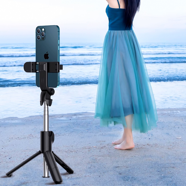 Alogy Uchwyt Bezprzewodowy Selfie Stick Bluetooth składany Tripod Mini statyw do telefonu z lampką LED
