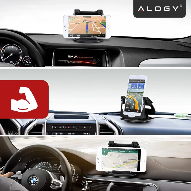 Uchwyt samochodowy na telefon GPS do 6.5" – montaż na kokpit i deskę rozdzielczą, obrót 360°, stabilny i regulowany – Alogy DriveMount™ Czarny