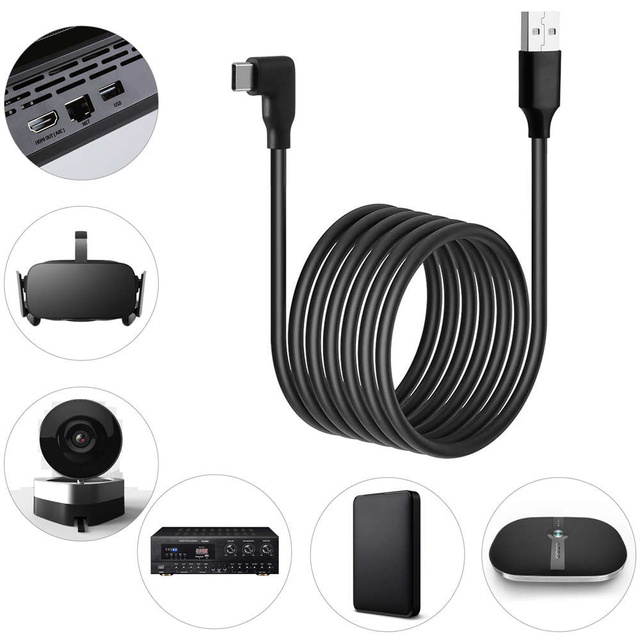 Alogy Kabel do okularów VR przewód USB do USB Type-C 5m do Oculus Link Quest 1 2 Czarny