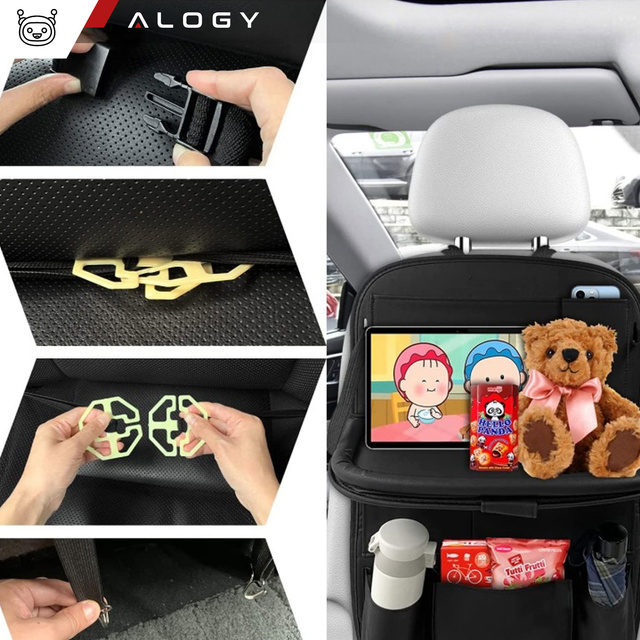 Alogy 2x Organizer samochodowy na przedni fotel siedzenie samochodu auta na tablet zabawki napoje Czarny