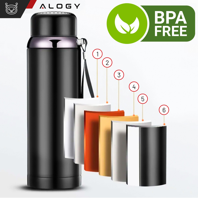 Alogy Termos butelka bidon termiczny wyświetlacz LED 800ml z sitkiem smyczką Czarny