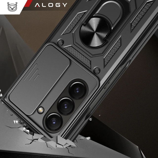 Etui do Samsung Galaxy Z Fold 6 pancerne Slide Case Stand Ring obudowa ochrona aparatu Camshield Alogy czarne