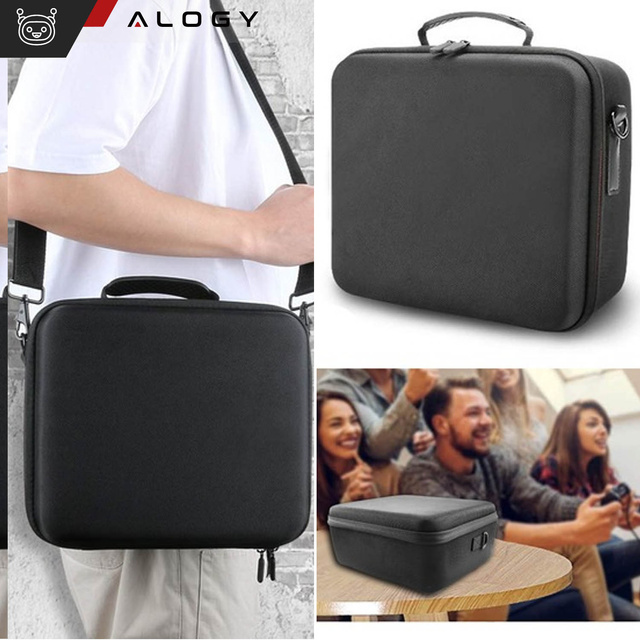 Alogy Etui kuferek walizka torba do Nintendo Switch OLED akcesoria 21 gier Wodoodporne z paskiem Czarny