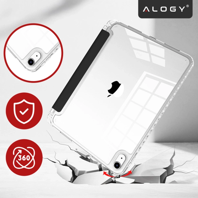 Etui do Apple iPad 11gen. 11" 2025 / 10gen. 10.9" 2022 Ochronne Hybrydowe z Miejscem na Rysik, Składana Okładka, Funkcja Podstawki, Alogy HybridBook™ Case  – Czarne