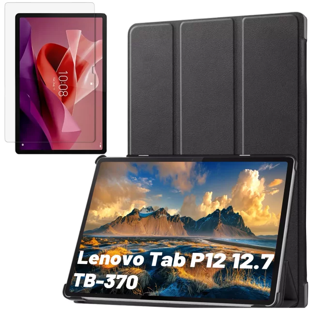 Etui ochronne do Lenovo Tab P12 12.7 TB-370 obudowa na tablet Alogy Book Cover Case Czarne + szkło