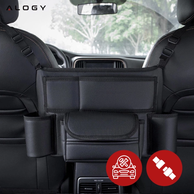 Alogy Organizer samochodowy Car Leather uchwyt do auta pomiędzy siedzenia na napoje chusteczki Czarny