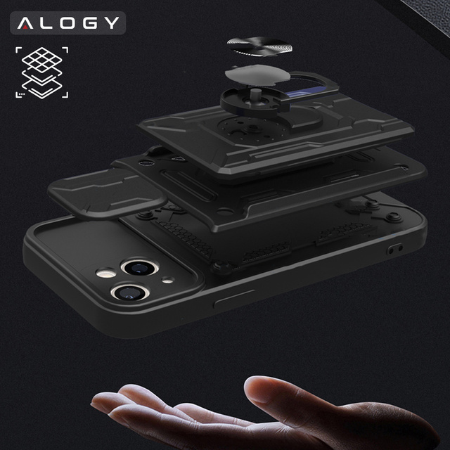 Alogy Camshield Stand Ring Wallet Etui pancerne z osłonką na aparat i miejscem na karty do Apple iPhone 14 czarne