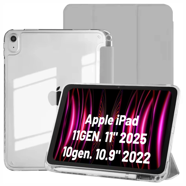 Etui do Apple iPad 11gen. 11" 2025 / 10gen. 10.9" 2022 Ochronne Hybrydowe z Miejscem na Rysik, Składana Okładka, Funkcja Podstawki, Alogy HybridBook™ Case  – Szare