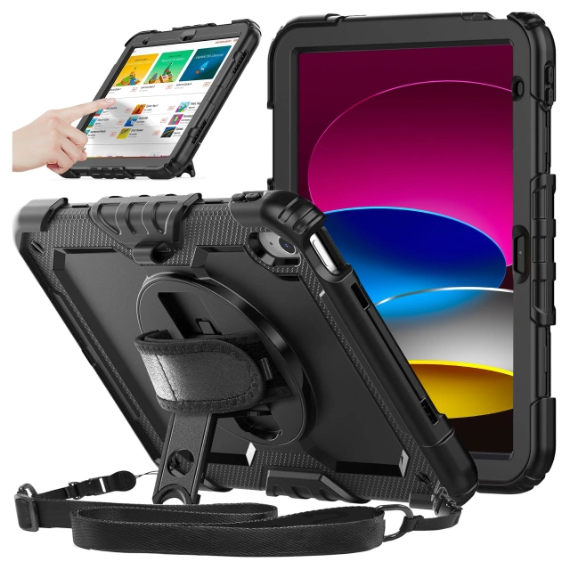Etui ochronne Alogy Pirate Armor stojak pasek case obudowa do Apple iPad (10 Gen.) 2022 10.9" /  iPad 11 A16 (11. Gen.) 2025 Czarne
