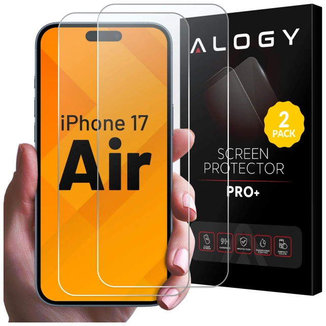 2x Szkło Hartowane Ochronne 9H do Apple iPhone 17 Air, Wzmocnione i Odporne na Zarysowania, Łatwy Montaż Bez Bąbelków, Alogy Heavy Pro+™ – Przezroczyste