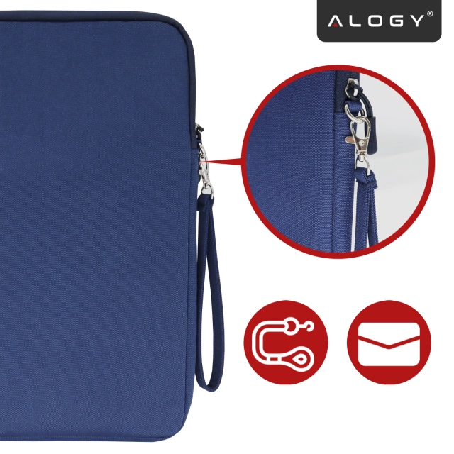 Torba Wsuwka Uniwersalna na tablet 9.7–10.8" z Smyczką i Kieszonką, Ochronna, Wodoodporna, Miękkie Wnętrze Alogy SleeveBag™ – Etui do iPad, Samsung, Lenovo, Xiaomi, Granatowy