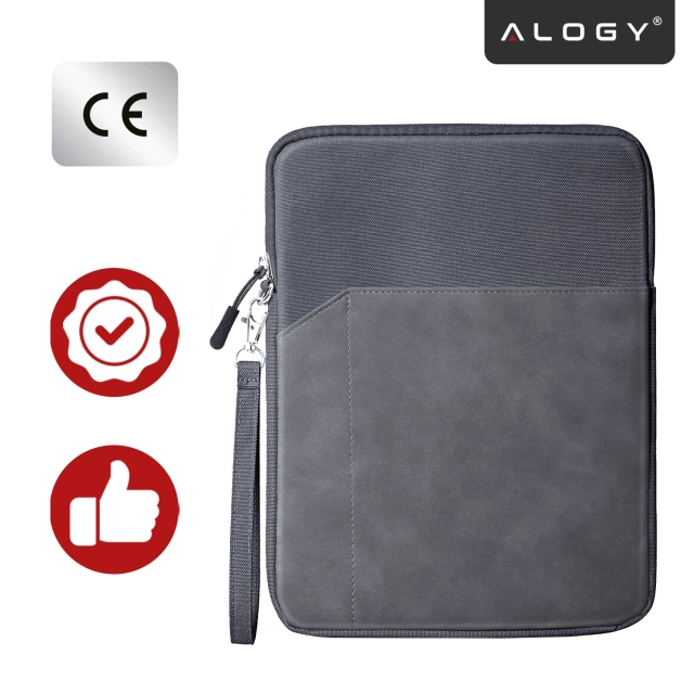 Torba Wsuwka Uniwersalna na tablet laptop 12–13" z Smyczką i Kieszonką, Ochronna, Wodoodporna, Miękkie Wnętrze Alogy SleeveBag™ – Etui do MacBook, iPad, Samsung, Lenovo, Xiaomi, Szary