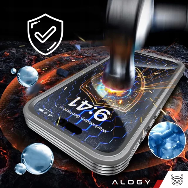 Etui ochronne na telefon do Apple iPhone 16 Pro Alogy Shield360 MagCase™️ do MagSafe obudowa z ochroną wyświetlacza i aparatu Titanium Szare