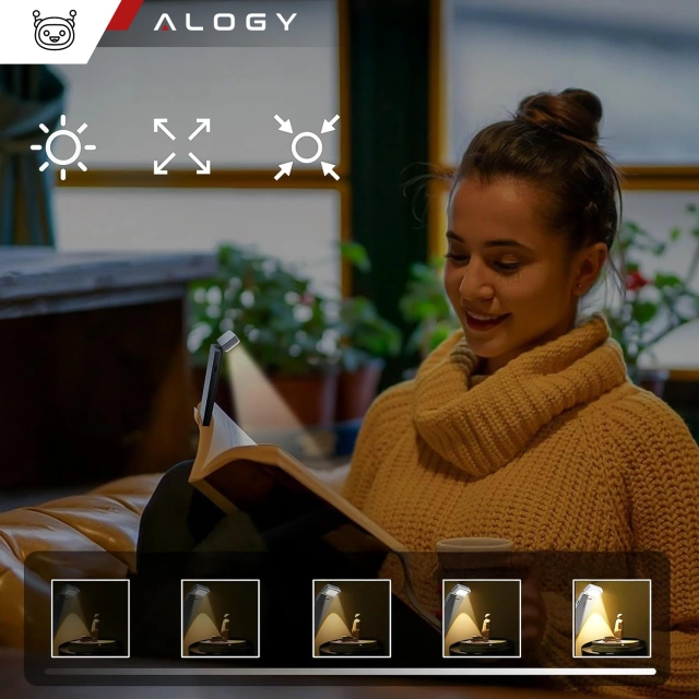 Lampka LED do czytania Alogy Clip Lamp Lampa z klipsem do książki na książkę 15 trybów akumulator Szara