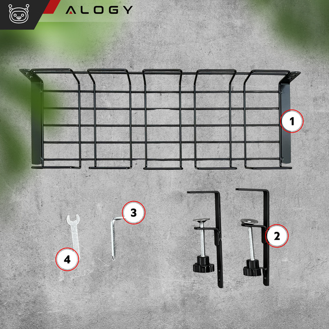 Alogy Organizer kabli uchwyt półka pod blat na kable listwy biurkowy podbiurkowy aluminiowy 38.5cm Czarny