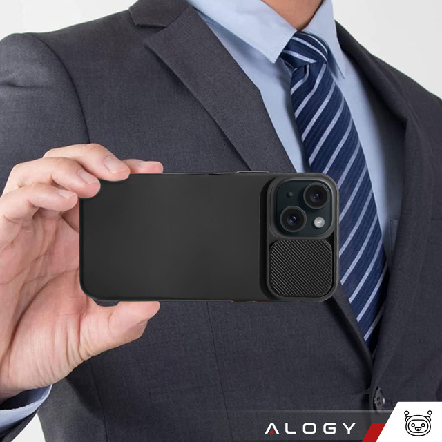 Alogy Camshield Soft Matt Etui ochronne do Apple iPhone 15 Plus obudowa ochronna z osłoną na aparat Slide Czarne
