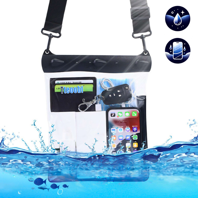 Alogy Etui wodoodporne duże Waterproof Case torba z paskiem na ramię uniwersalna na telefon tablet dokumenty 23x25 cm Czarne