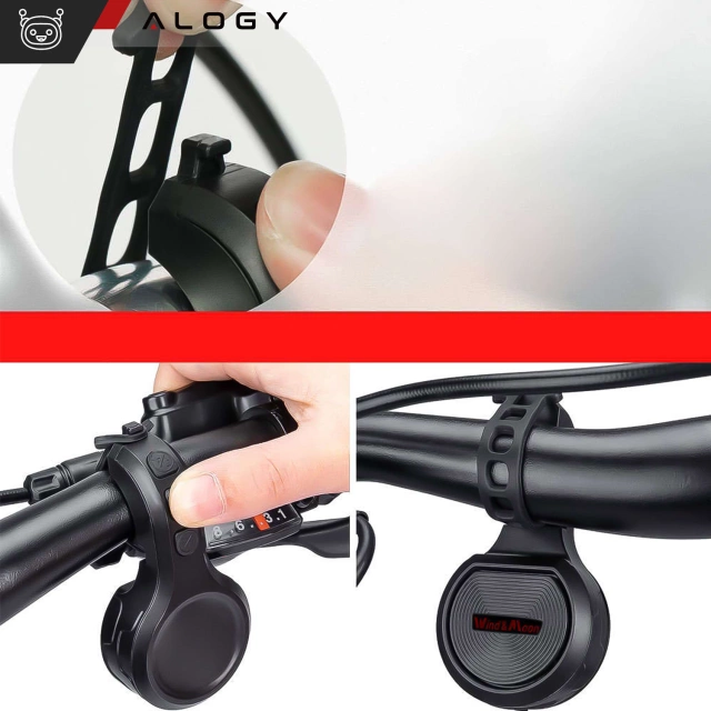 Alogy Dzwonek elektryczny + alarm rowerowy 2w1 Waterproof Electric Bell na rower wodoodporny czarny