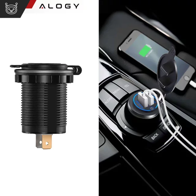 Alogy Zasilacz ładowarka do auta samochodowa konektory 2x USB QC 3.0 LED