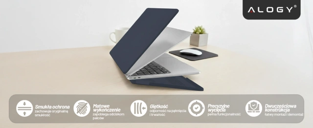 Etui do Apple MacBook Air 13 / 13.3" 2018–2021 (M1 A2337/A2179/A1932) – elastyczna, matowa obudowa ochronna, lekka i odporna – Alogy AirGuard™ Granatowy