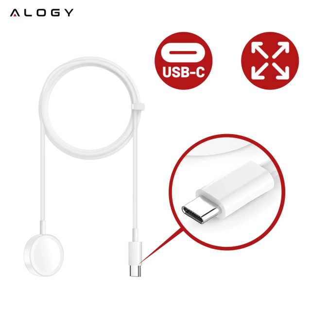 Alogy Ładowarka indukcyjna QI Charger do Apple Watch USB-C 100cm Biała
