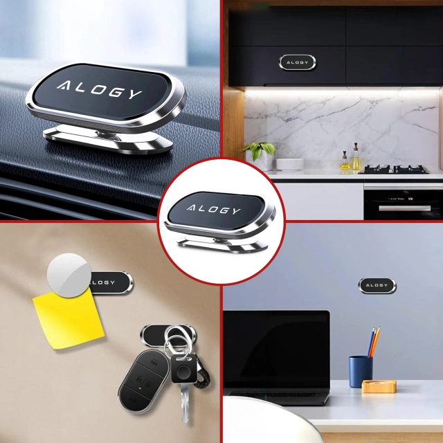 Uchwyt magnetyczny samochodowy do telefonu – uniwersalny, na kokpit i deskę rozdzielczą, stabilny i mocny – Alogy SilverMount™ Srebrny
