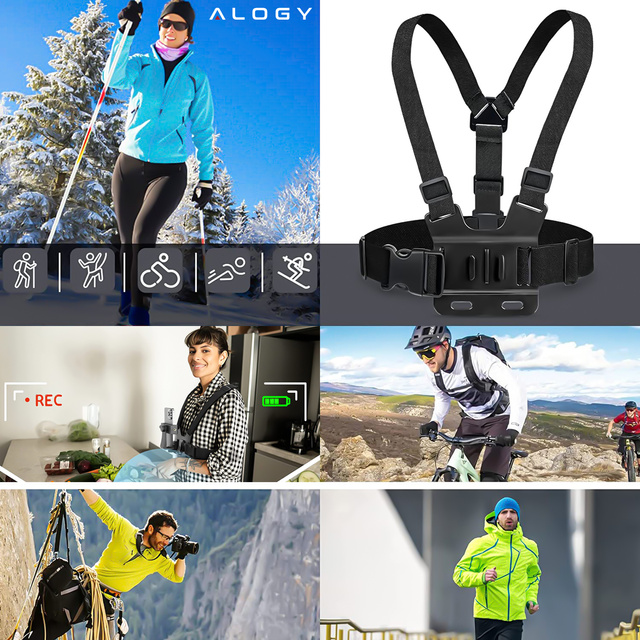 Szelki uchwyt na klatkę piersiową Alogy Chest Holder z mocowaniem GoPro i uchwytem na telefon
