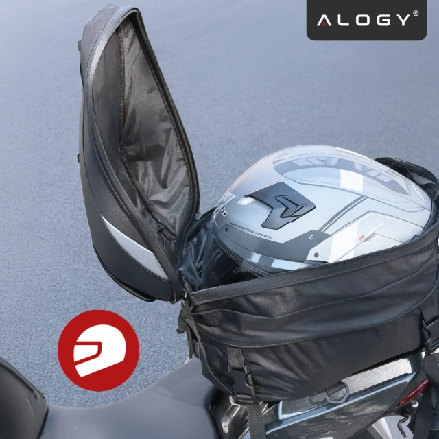 Plecak torba motocyklowa wodoodporna 40L – 5w1 – kufer, podsiodłowa, bagażnikowa, na kask, z pokrowcem, Nylon, torba miejska na motocykl – Alogy RoadMaster™  Czarna