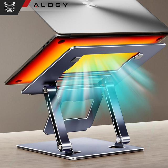 Alogy Uchwyt na laptop 17" Macbook tablet telefon stojak 2w1 podstawka składany regulowany aluminiowy na biurko Grafitowy