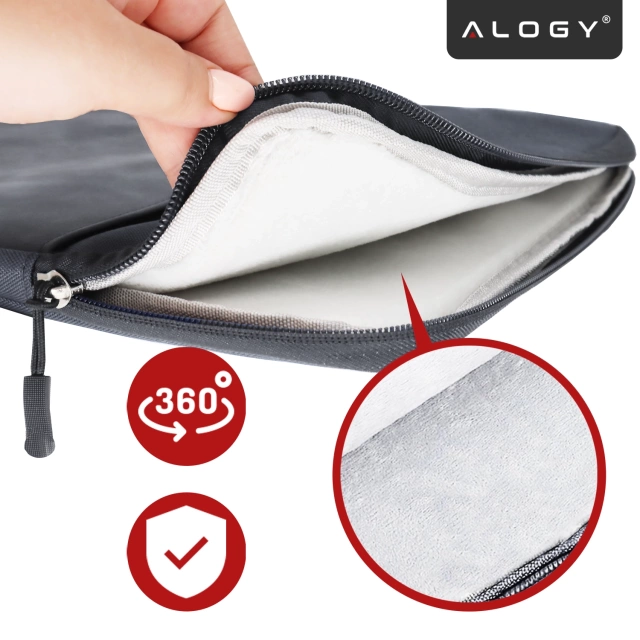 Torba Wsuwka Uniwersalna na tablet laptop 12–13" z Smyczką i Kieszonką, Ochronna, Wodoodporna, Miękkie Wnętrze Alogy SleeveBag™ – Etui do MacBook, iPad, Samsung, Lenovo, Xiaomi, Szary