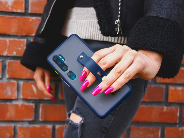 Alogy Etui na telefon bumper case z paskiem do Mi Note 10/ 10 Pro Granatowe