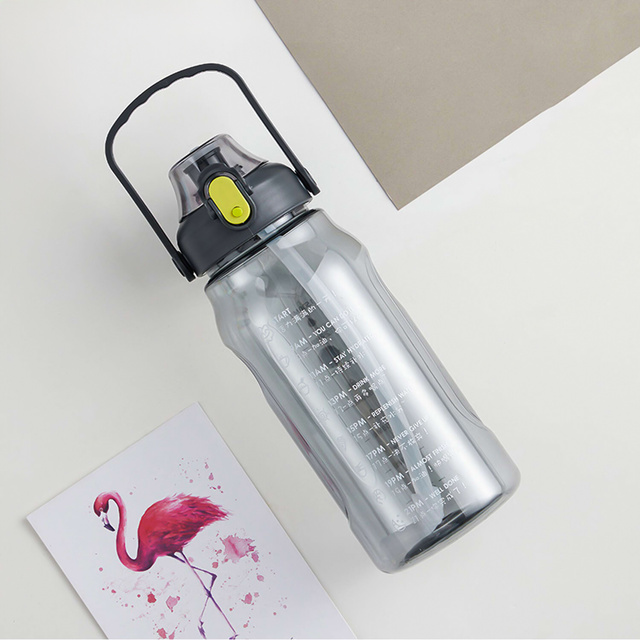 Alogy Butelka ze słomką Time Marker Water Bottle with Straw with Handle 1500ml Czarna