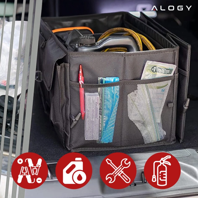 Alogy Organizer samochodowy do bagażnika pojemny sztywny kufer XXL pokrowiec torba do auta Czarny