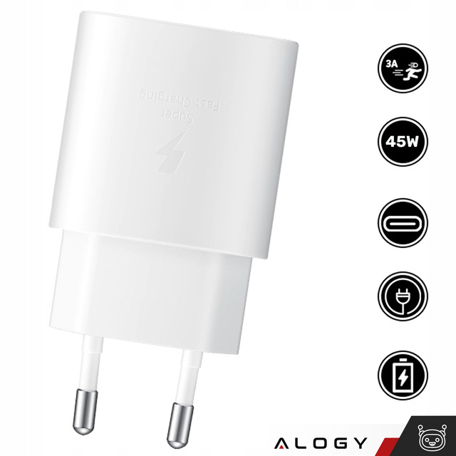 Alogy Ładowarka sieciowa USB-C typ C PD Premium szybka 45W 3A + Kabel Type-C 1M Biała